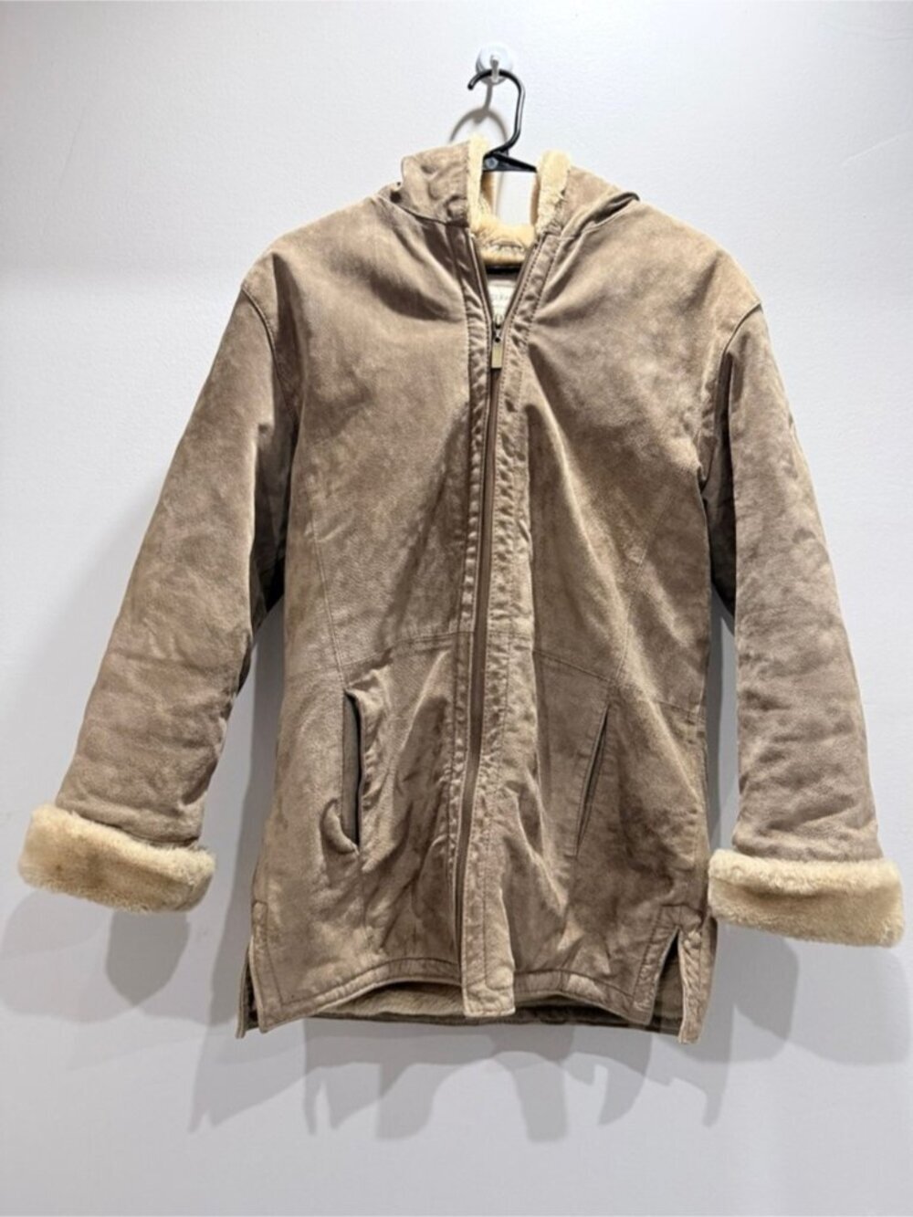 St. John’s Bay Faux Suede Sherpa Hooded Jacket Women’s Small Beige Taupe Coat - Picture 7 of 8